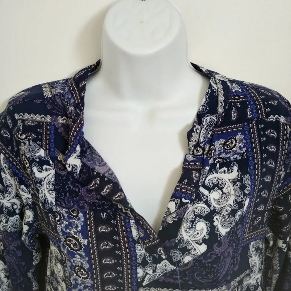 Lily Morgan Blue Paisley Tunic Rolled Sleeves - Picture 2 of 8